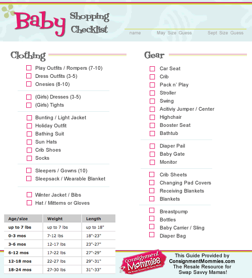 shopping tools checklists for consignment sale season newborn lists