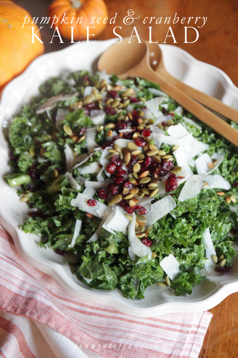 Autumn Harvest Salad Kale, Pecorino, Cranberries & Pumpkin Seeds