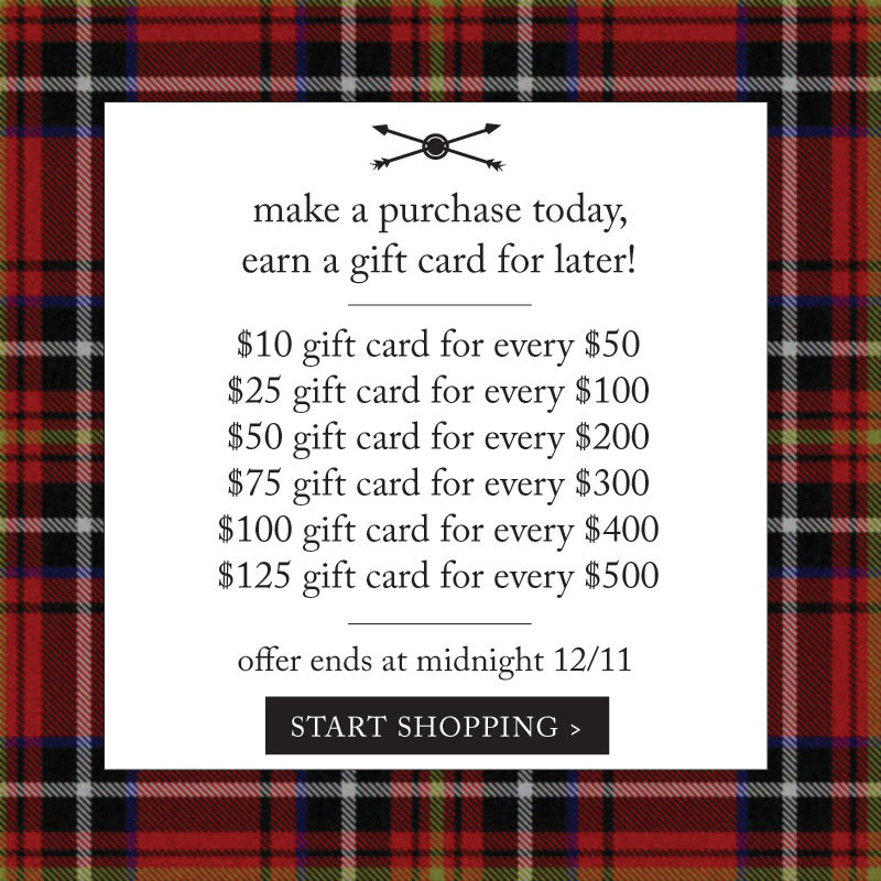 Today! Earn a GIFT CARD (up to 25!) with every order...
