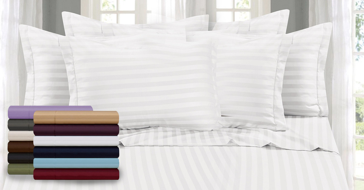 6Piece Set SilkySoft Egyptian Comfort 1500 Series Damask Stripe