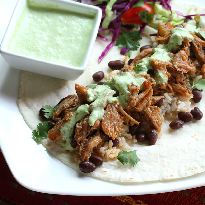 Pulled Pork Burritos with Creamy Tomatillo Sauce + African Adventure!