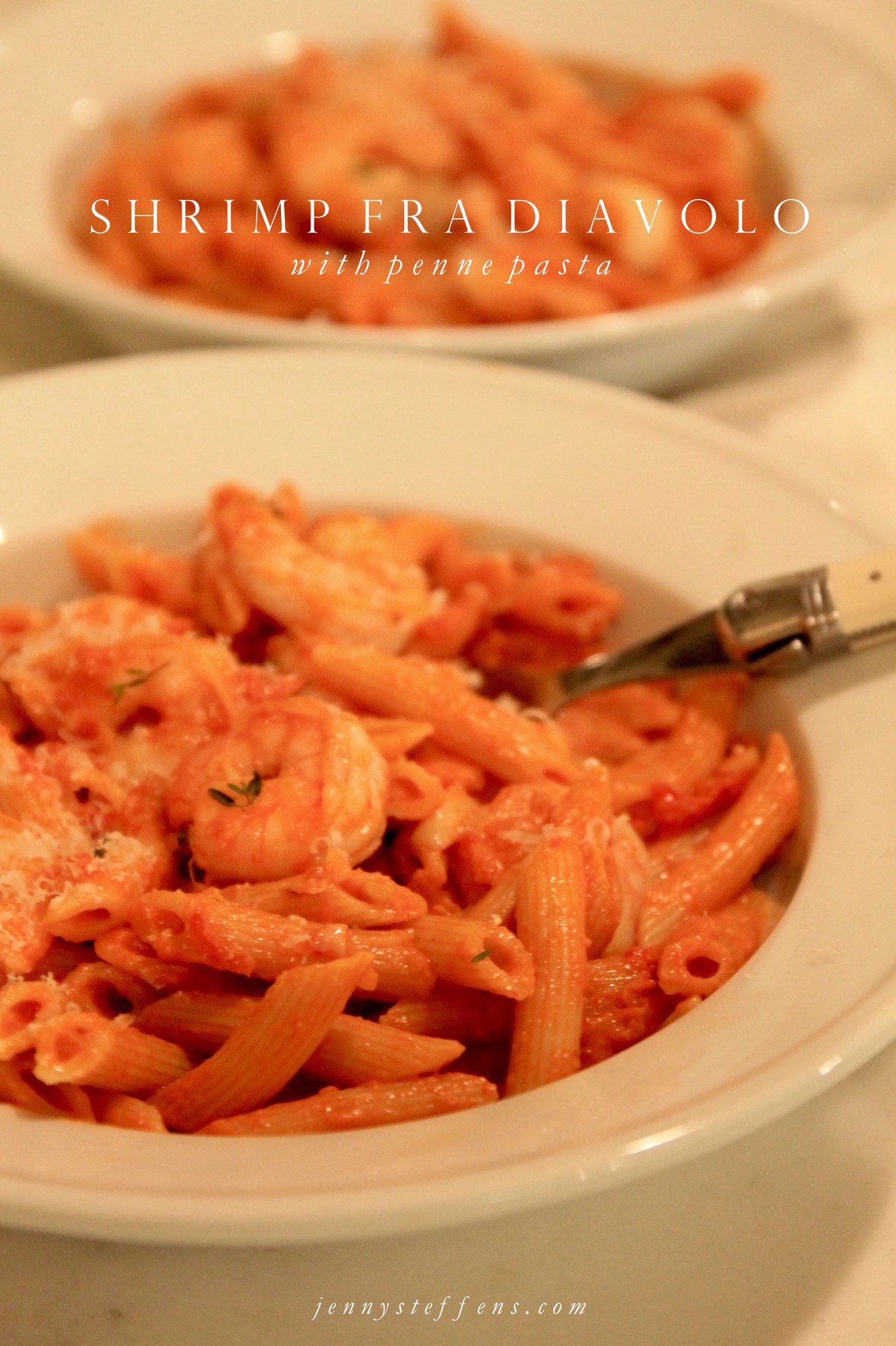 Shrimp fra Diavolo with Penne Slightly Spicy Tomato Cream Sauce with