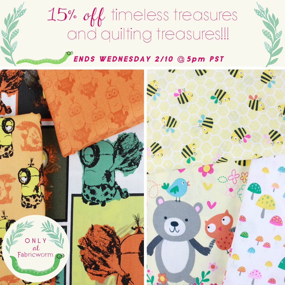 15 off Timeless Treasures and Quilting Treasures New Fabrics