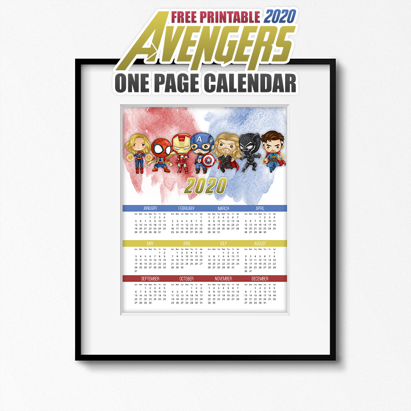 Free Printable 2020 Avengers Calendar!