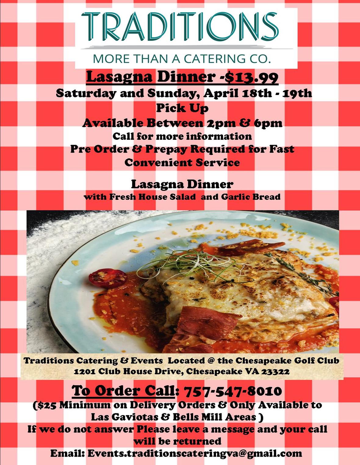 Lasagna Dinner This Weekend