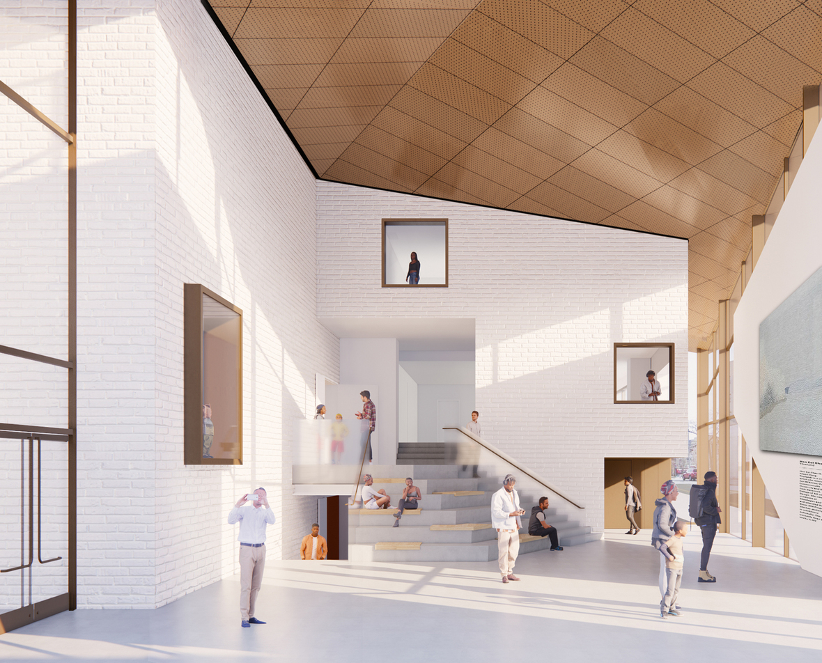 Renders of the interior of The Bronx Museums new lobby 2. Courtesy of Marvel.