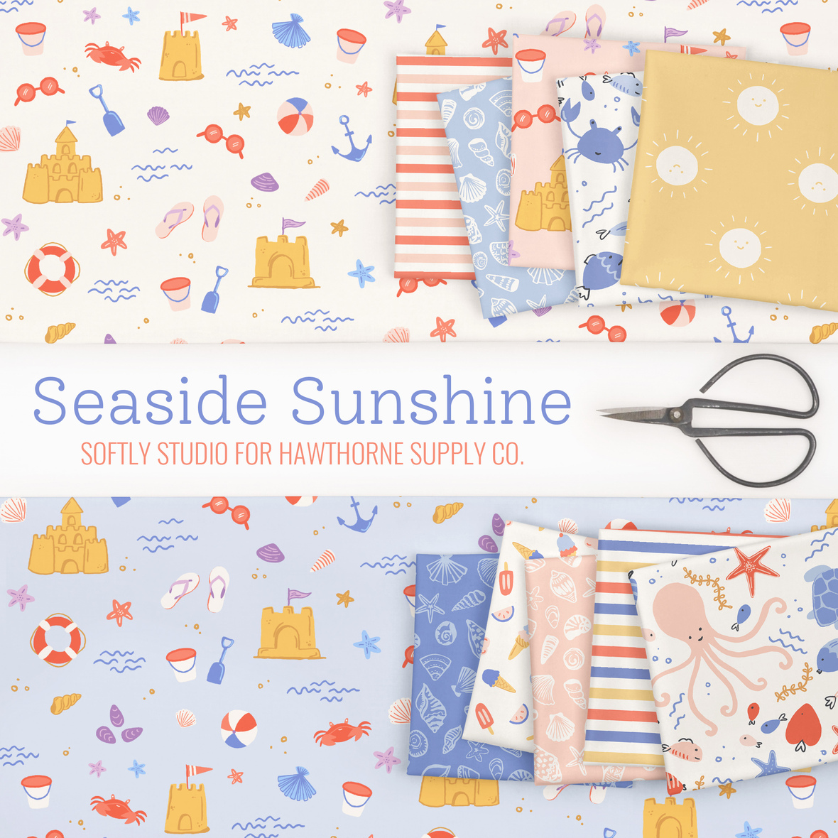 Seaside Sunshine fabric by Softly Studio for Hawthorne Supply Co