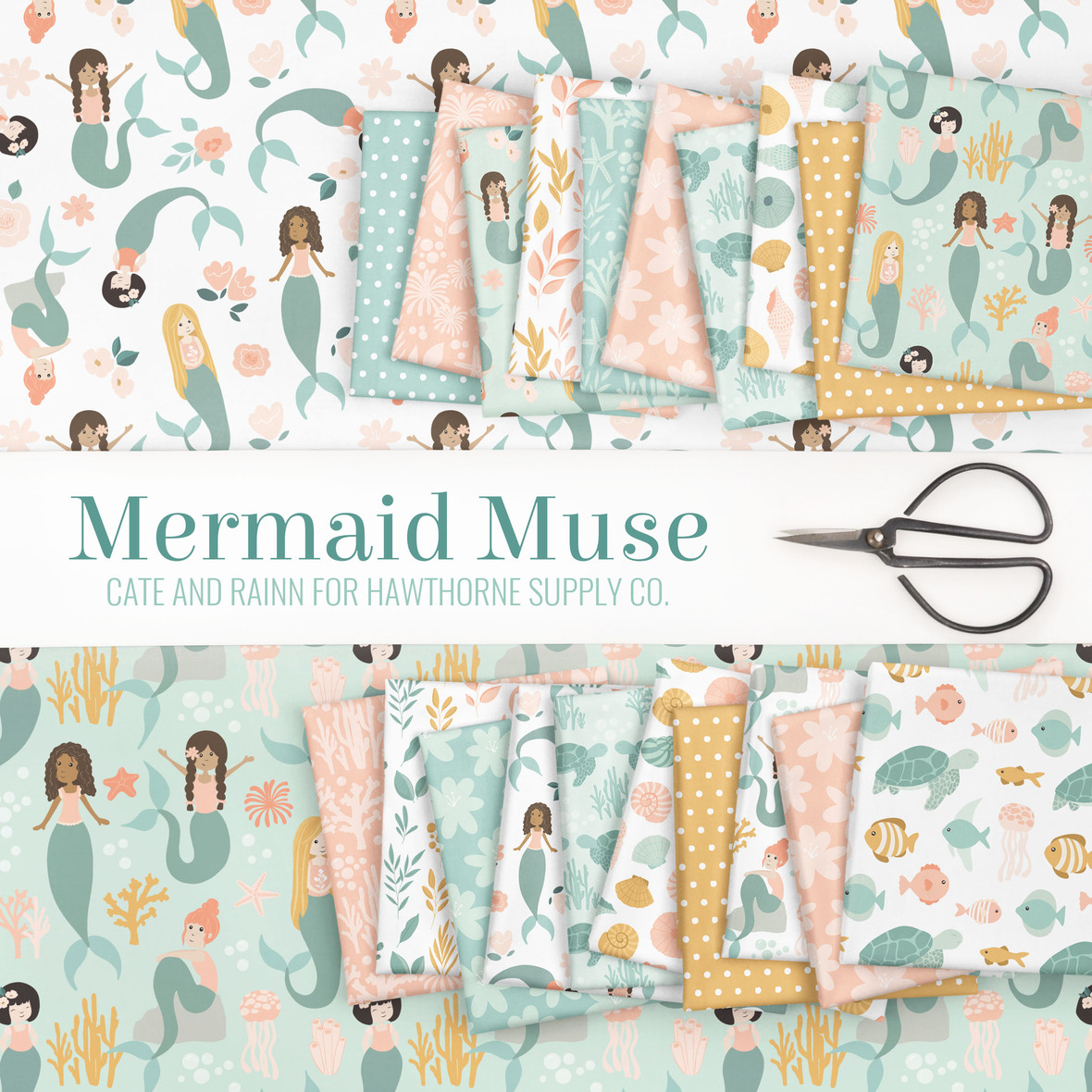 Mermaid Muse fabric by Cate and Rainn for Hawthorne Supply Co