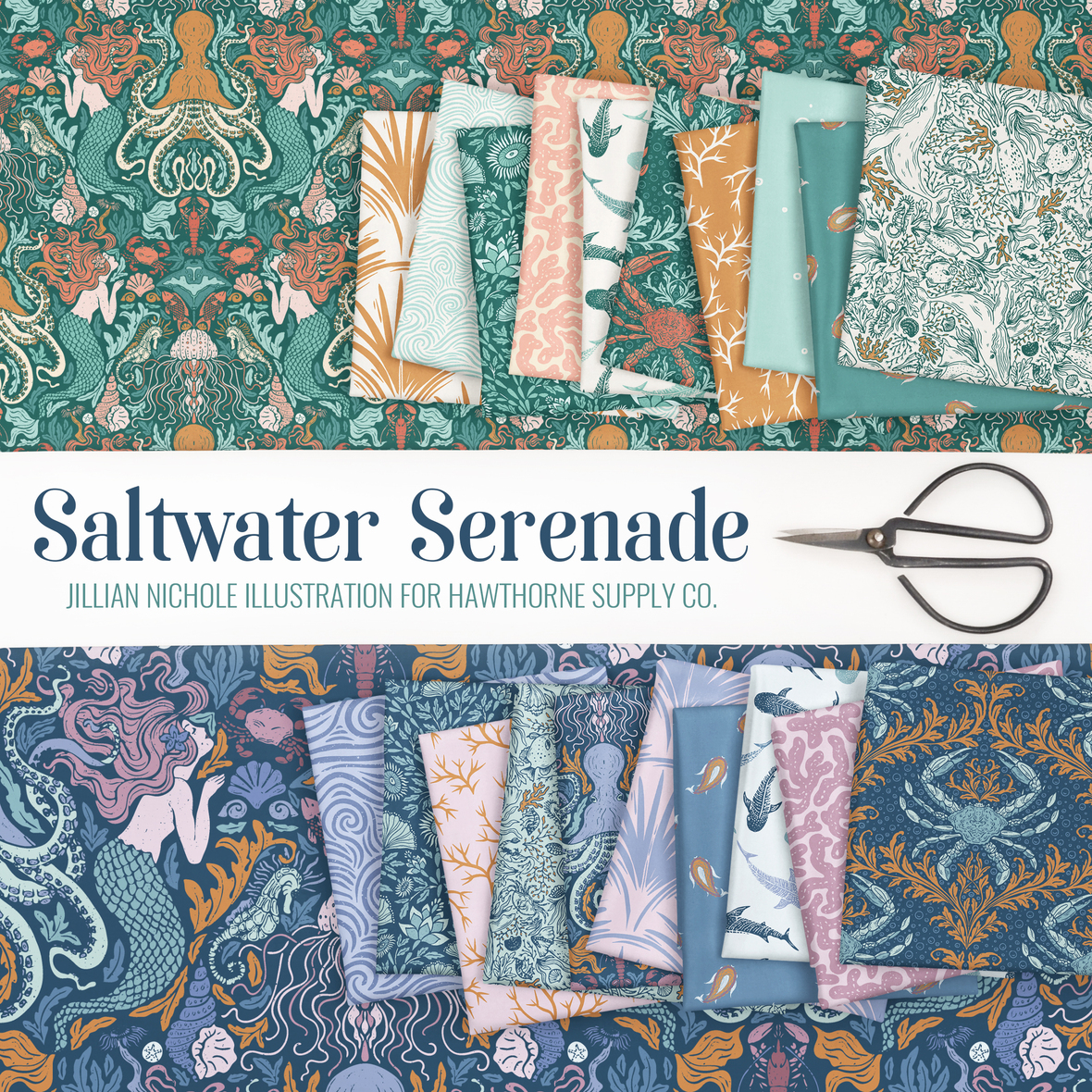 Saltwater Serenade fabric by Jillian Nichole Illustration for Hawthorne Supply Co.