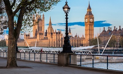 South Bank of River Thames with Big Ben and Palace of Westminster