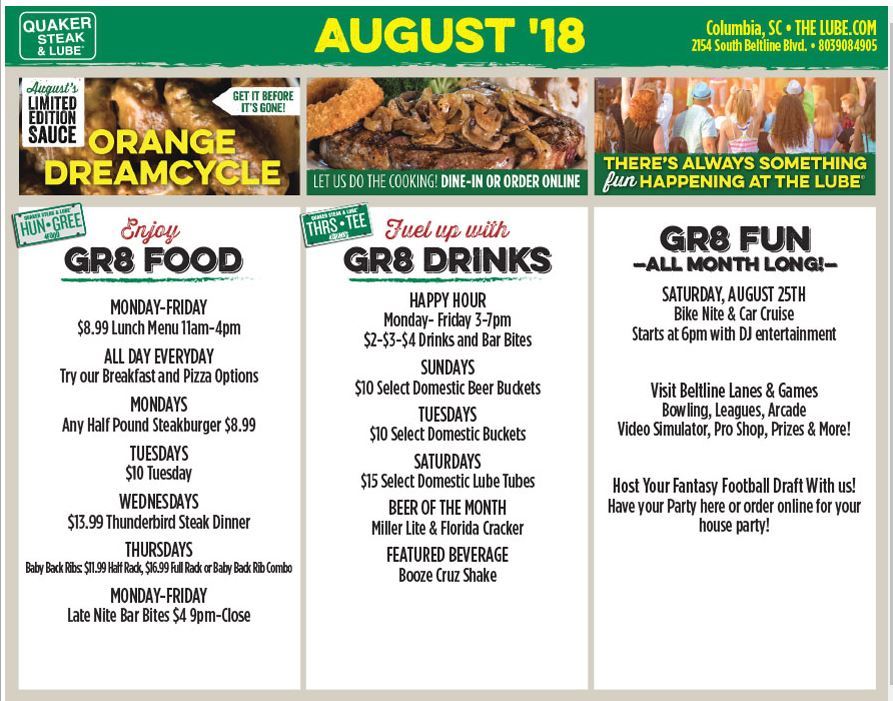 Quaker Steak and Lube Ad for August 2018