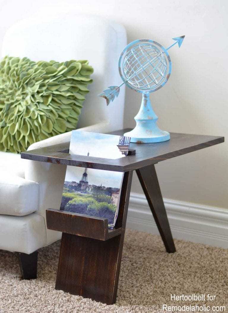 Beautiful Rustic Square Bedside Table A Modern Side Table With Built In Magazine Or Book Holder