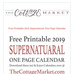 Free Printable 2019 Supernatural One Page Calendar