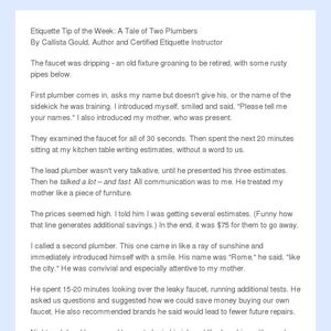 Etiquette Tip Of The Week A Tale Two Plumbers Etiquette Tip Of The Week A Tale